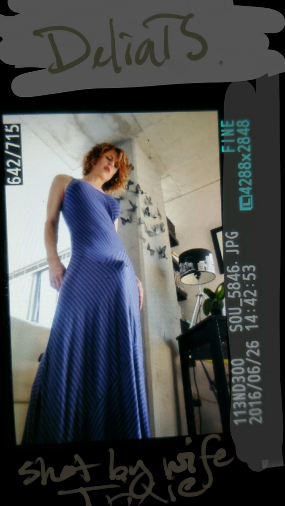 Delia tenting in maxi dress